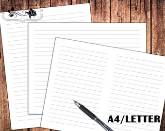 Páginas de diario imprimibles con líneas horizontales y verticales, papel tamaño carta A4 PDF