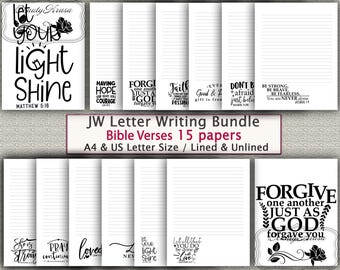 JW letter Bundle writing Stationery set,Printable stationary Bible Verses,unlined lined 15 papers