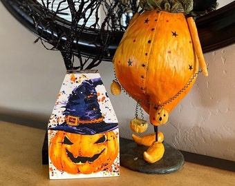 Halloween Pumpkin Witch Wood House, Tiered Tray Decor