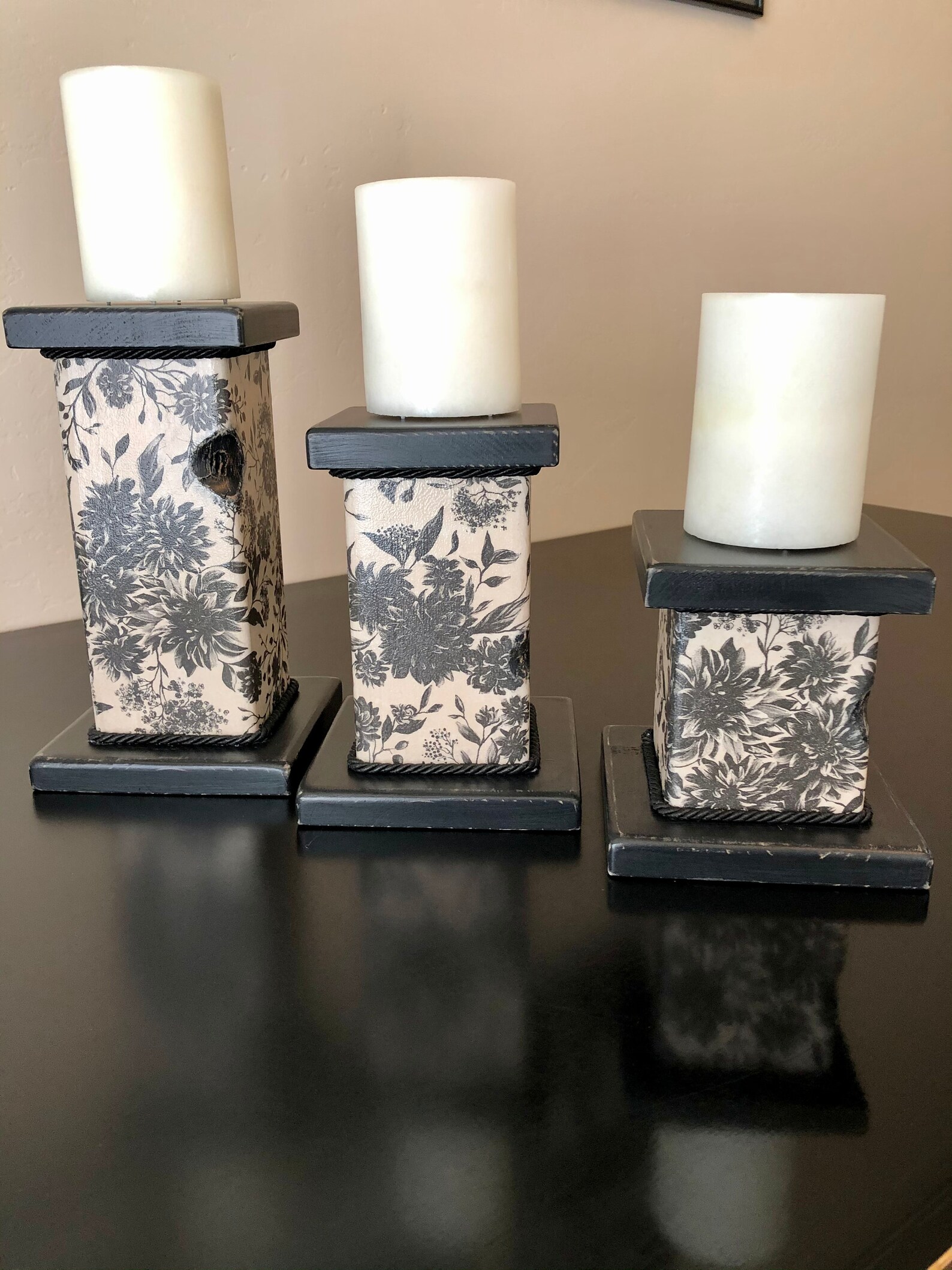Wood Pillar Candle Holders set of 3, Wood Candle Block Holders, Wood