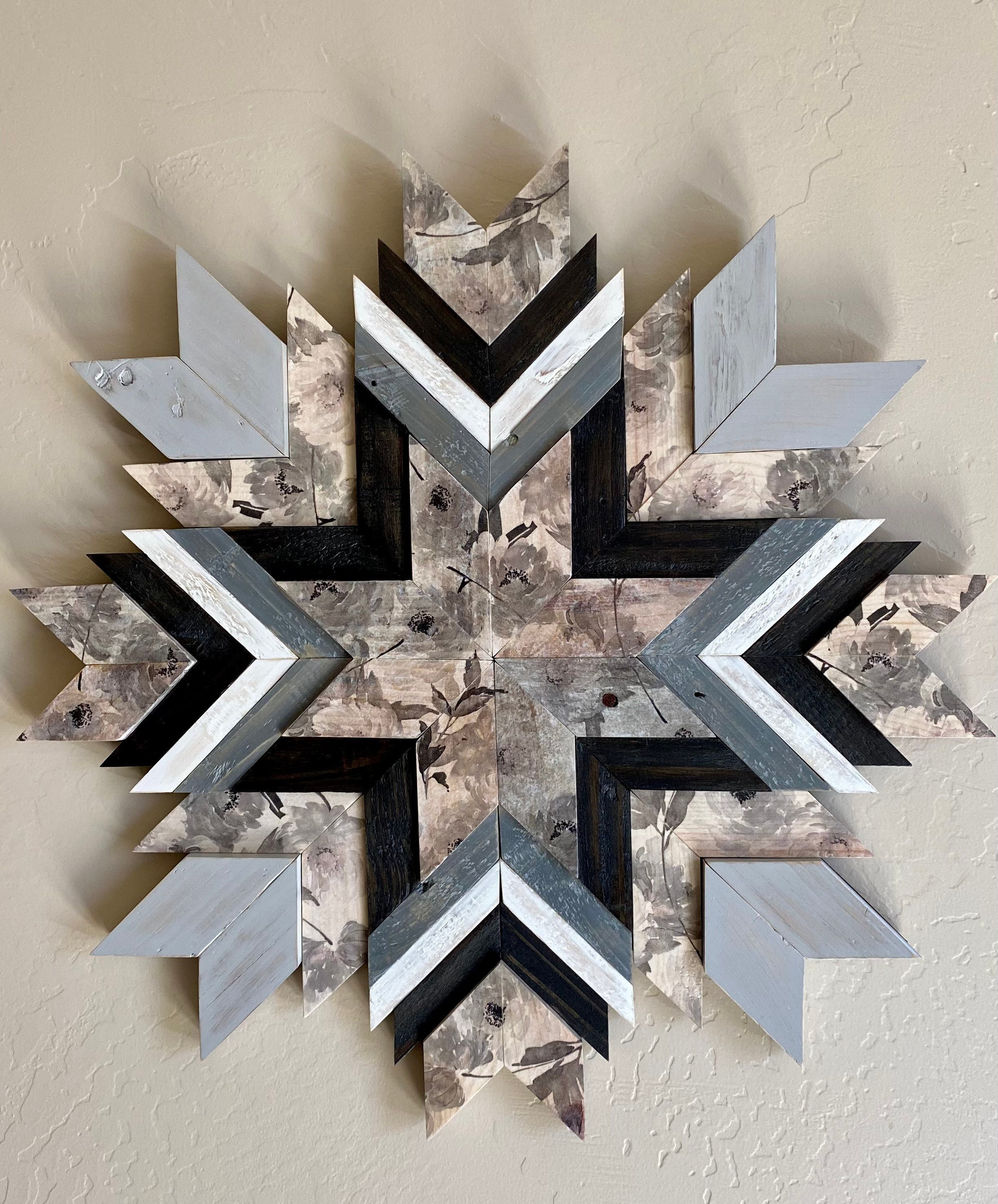 Reclaimed Geometric Wood Wall Art, Wood Sunburst Wall Decor, Floating ...