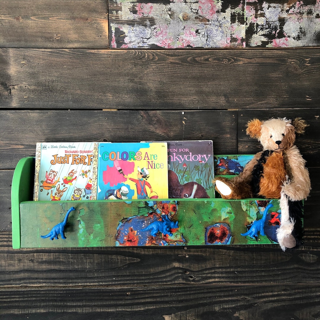 Children's Wall Mounted Wood Bookshelf, Kids Bookshelf, Hanging