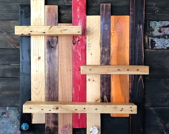Reclaimed Wood Wall Shelf with Knobs, Rustic Coat Rack