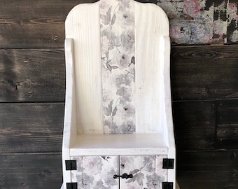Distressed Wood Tabletop Cabinet, Floral Decoupage, Cottagecore Decor