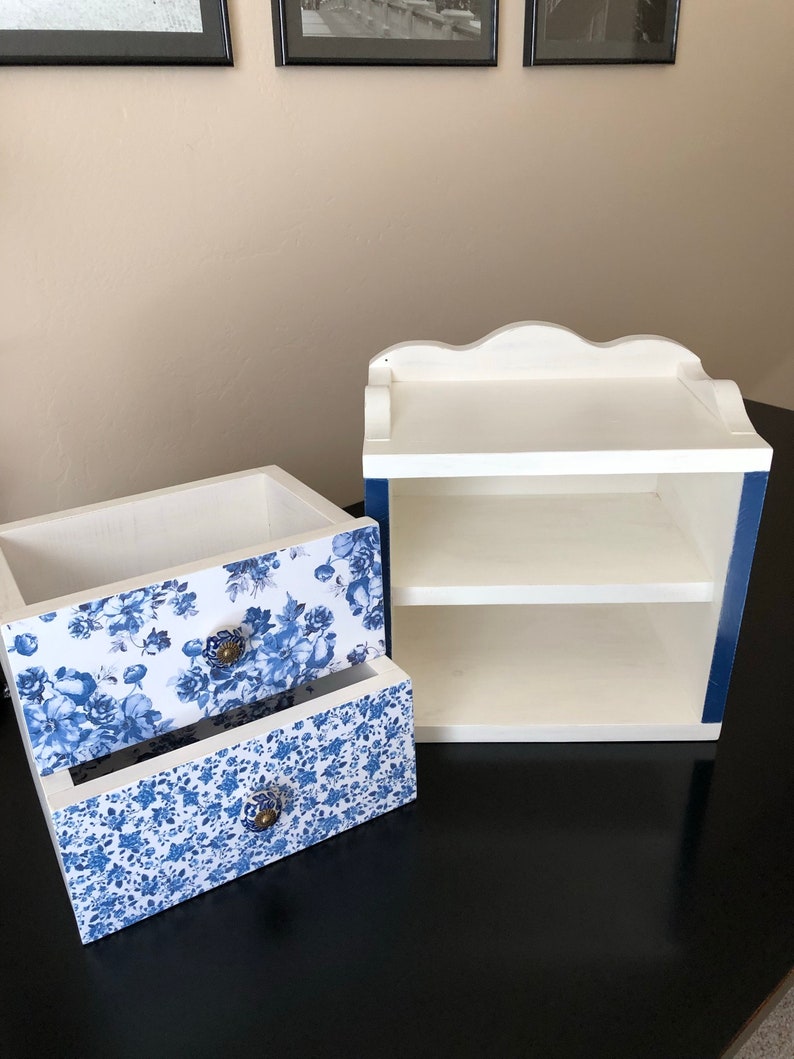 Wooden Tabletop Shelf w/Drawers Display Shelf Etsy