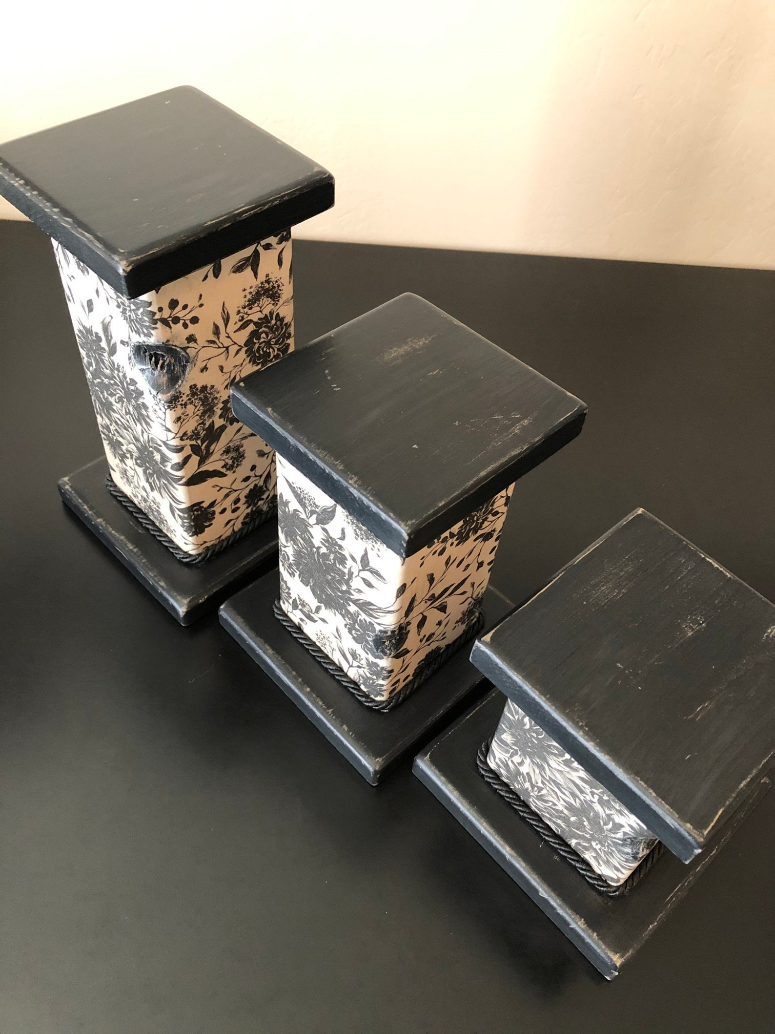 Wood Pillar Candle Holders set of 3, Wood Candle Block Holders, Wood