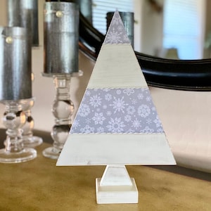 Gray/White Glitter Wood Christmas Tree, Wood Christmas Tree Decor, Christmas Tiered Tray Decor, Tabletop Christmas Tree, Snowflake Decor