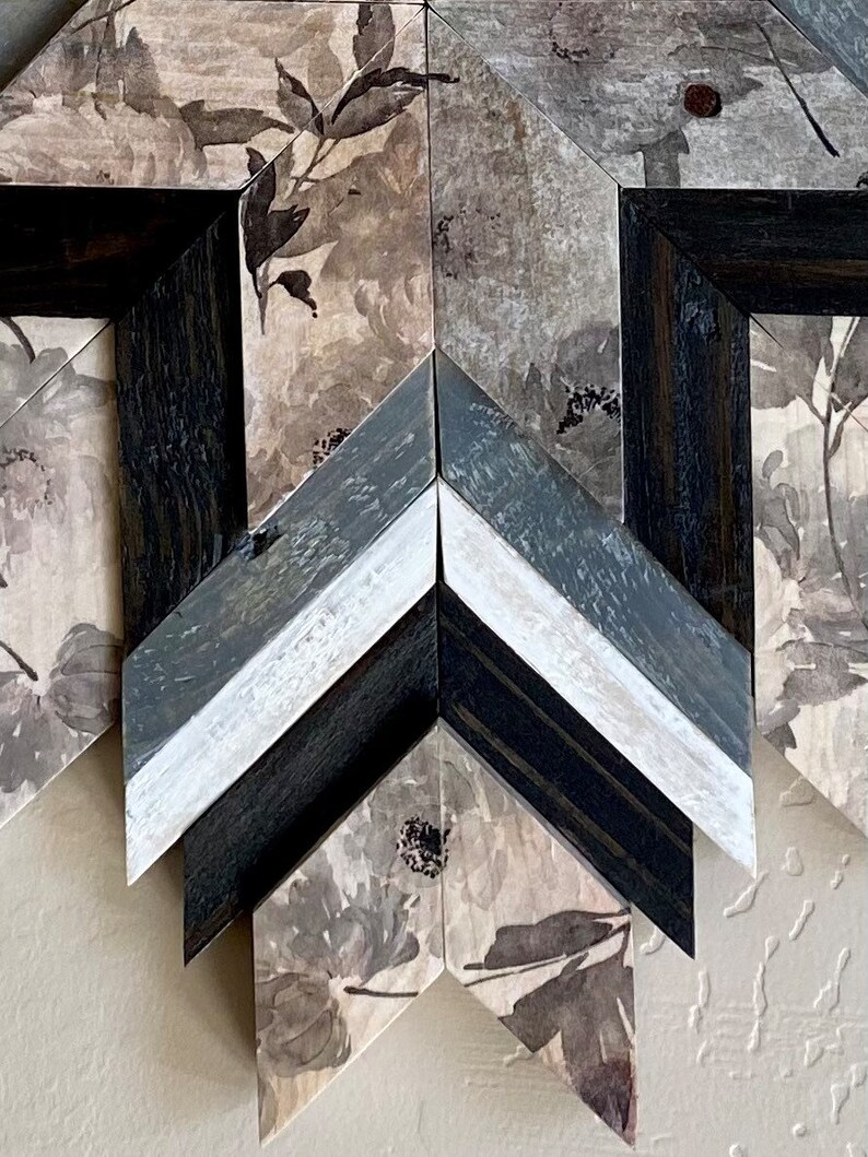 Image showcasing Reclaimed Geometric Wood Wall Art Wood Sunburst Wall Decor - Etsy