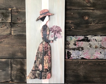 Victorian Woman Intarsia Wall Decor, 3D Wall Decor, Wood Wall Decor, Art Wall Decor, Intarsia Wood Art, 3D Wall Art, Wood Wall Hanging,