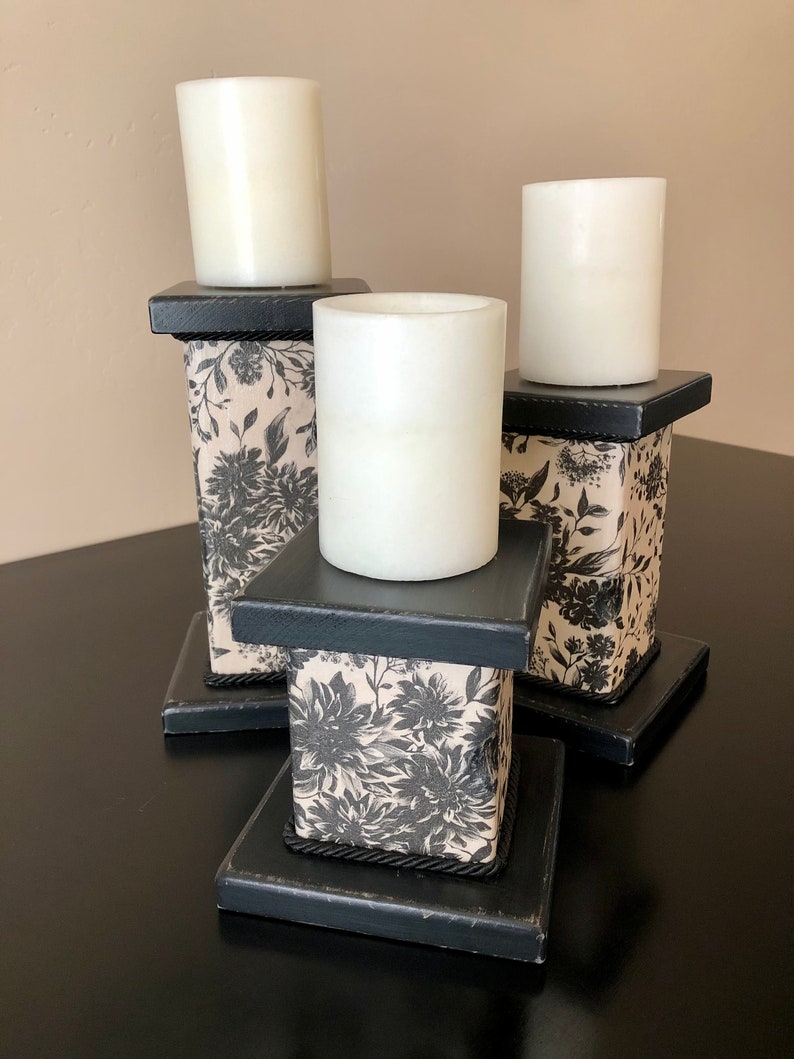 Wood Pillar Candle Holders set of 3, Wood Candle Block Holders, Wood