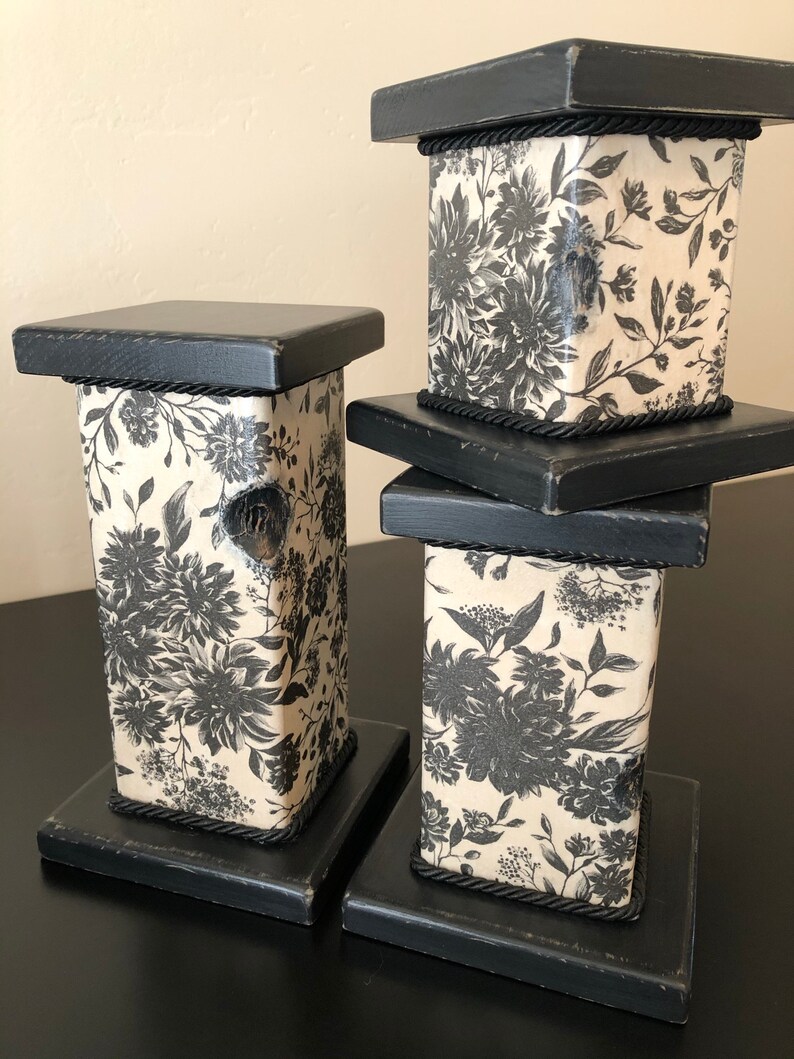 Wood Pillar Candle Holders set of 3, Wood Candle Block Holders, Wood