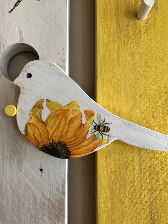 Yellow And White Bird House Wall Decor With Shelf Pallet Wood Wall Decor Reclaimed Wood Wall Shelf Wood Wall Art Bird Wall Decor