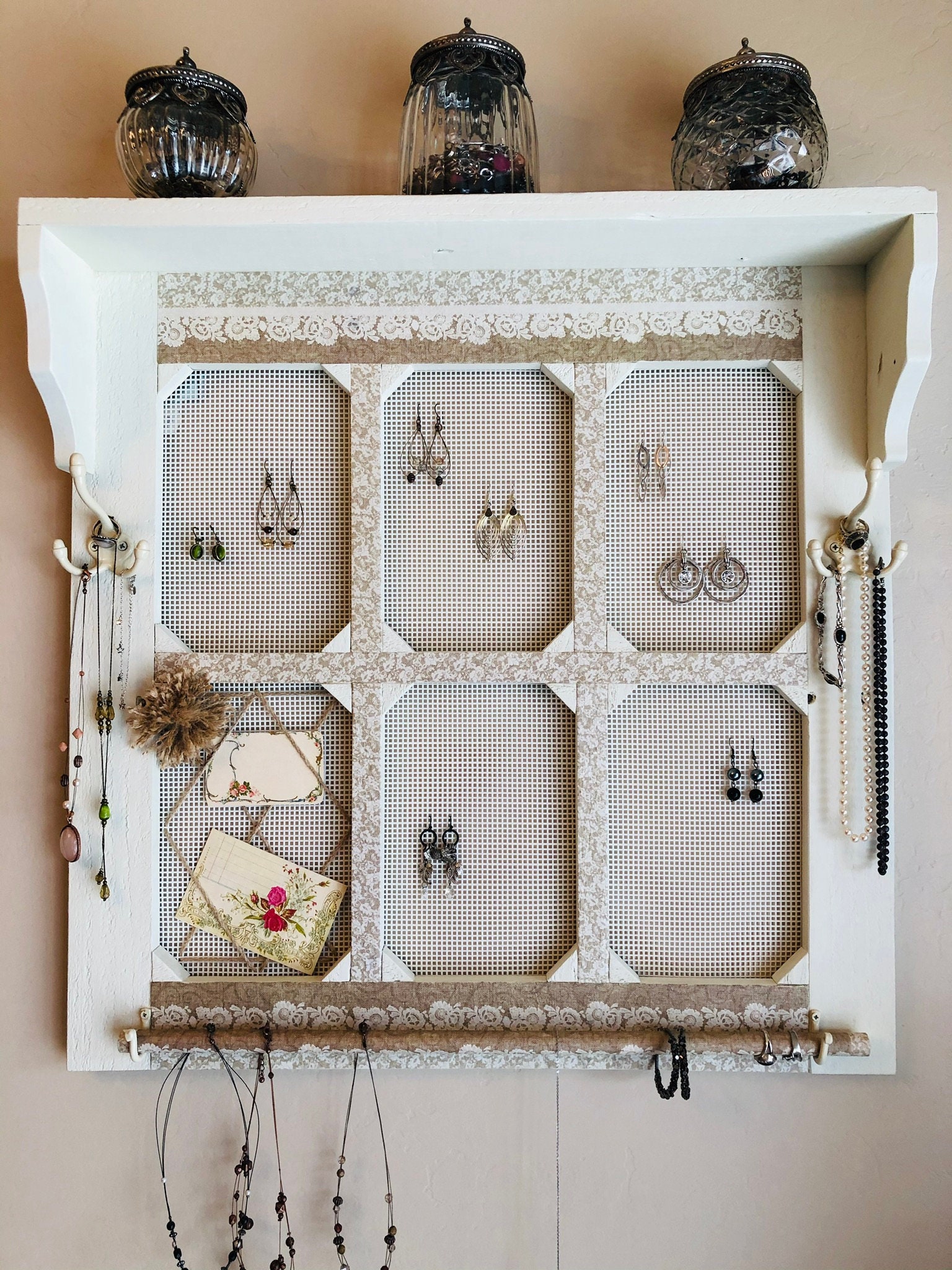 24 X 24 Wall Mount Jewelry Organizer, Jewelry Holder, Wood Jewelry