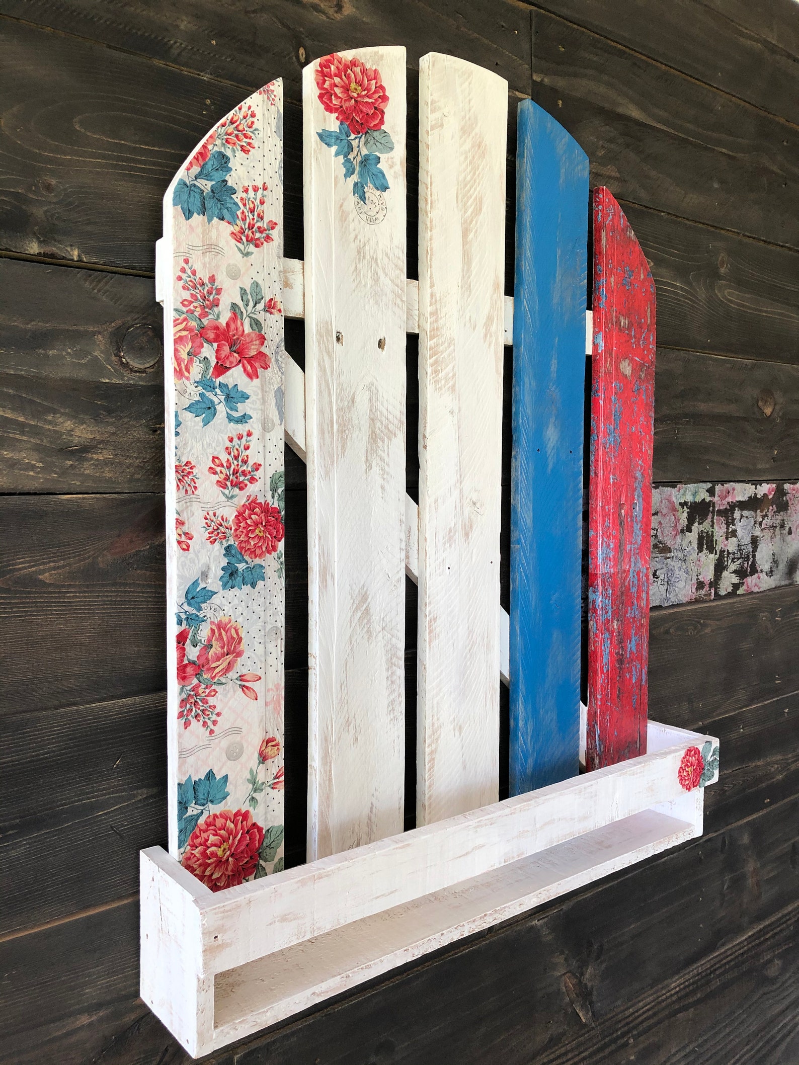 Red, White, and Blue Picket Fence Wall Decor W/shelf, Patriotic Decor