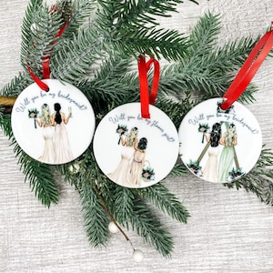 Bridesmaid Proposal Ornament, Will You Be My Bridesmaid Gift, Wedding Ornament, Personalized Bridal Party Proposal Ornament, Flower Girl image 1