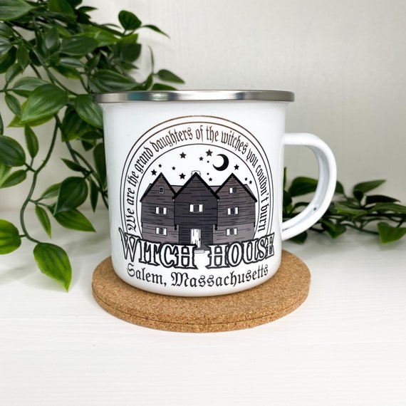 Salem Witch Enamel Camping Mug: Spooky Coffee Mug for Witches