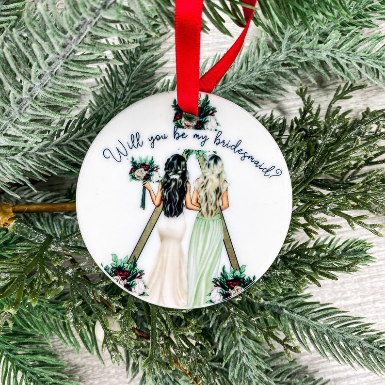 Bridesmaid Proposal Ornament, Will You Be My Bridesmaid Gift, Wedding Ornament, Personalized Bridal Party Proposal Ornament, Flower Girl image 4