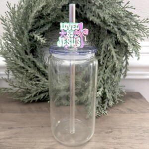 Loved by Jesus Straw Topper | Christian Straw Charm | Faith Cup Accessory | 3D Printed Straw Cap | Religious Gift | Church Gift Bible Study