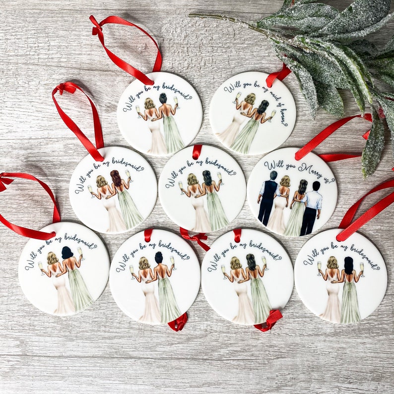 Bridesmaid Proposal Ornament, Will You Be My Bridesmaid Gift, Wedding Ornament, Personalized Bridal Party Proposal Ornament, Flower Girl image 9