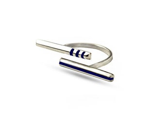 Double Bar Ring lapis stone on Sterling Silver ring, Handmade ring, stone cut lapislazuli parallel single strip and triple strips bars