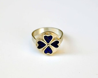 Ring silver and Lapis, Lapis Ring, Lapis hearts Ring, Lapis flowers Ring, 4 heart ring, silver ring, blue gem ring, black Friday Sale