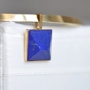 Finest Lapis Lazuli gem on Brass Chocker, Block Modern Statement Chocker, Stylish Minimalist Block Chocker Necklace, Adjustable Handmade image 6