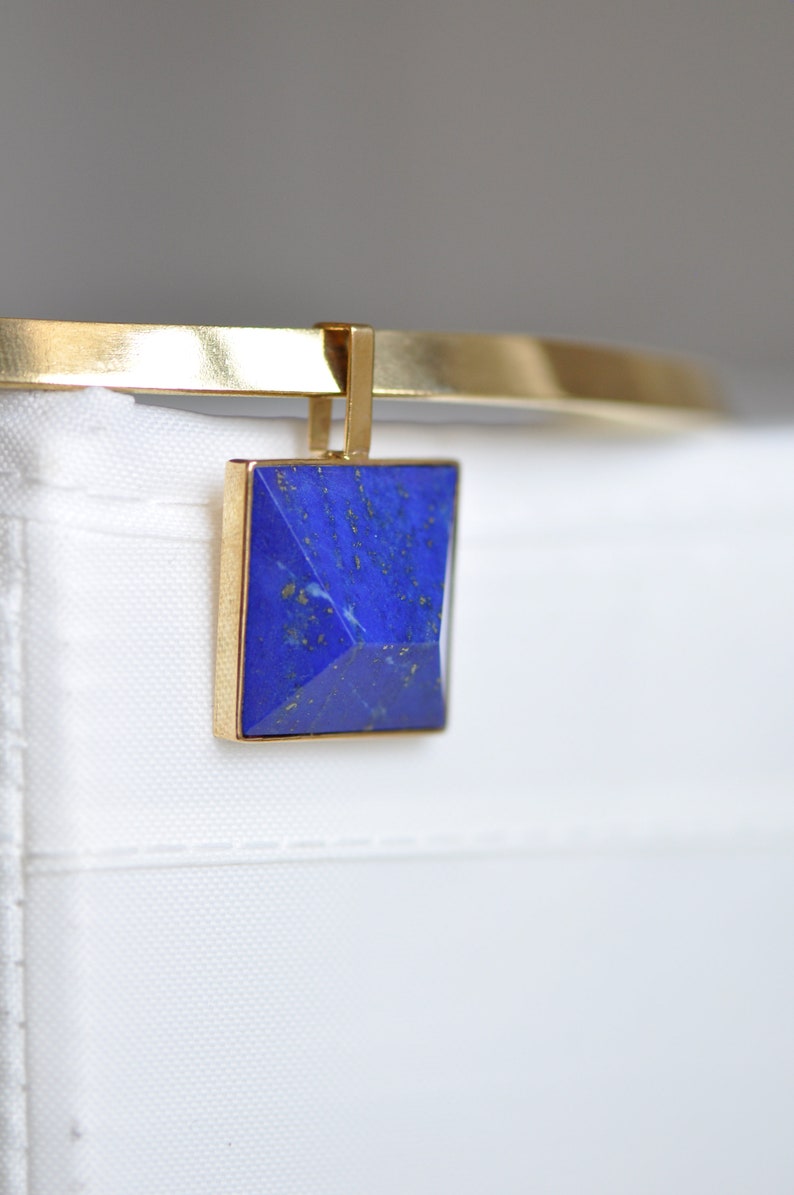 Finest Lapis Lazuli gem on Brass Chocker, Block Modern Statement Chocker, Stylish Minimalist Block Chocker Necklace, Adjustable Handmade image 6