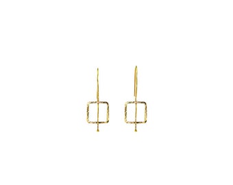 18k Gold Plated Sterling Silver 925 Square Earrings - Simple, Everyday - Easy to Wear - Textured