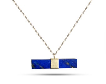 Lapis Lazuli Necklace, Lapis Necklace, Silver and Lapis Necklace, Lapis block pendant, Lapis Pendant, 925 sterling silver and lapis lazuli