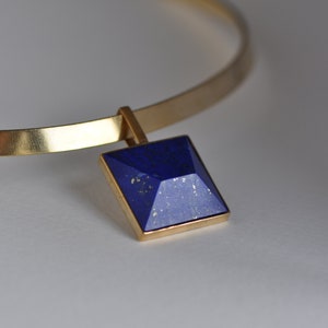 Finest Lapis Lazuli gem on Brass Chocker, Block Modern Statement Chocker, Stylish Minimalist Block Chocker Necklace, Adjustable Handmade image 5