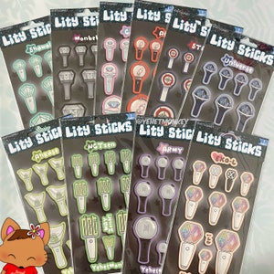 Lity Sticks Kpop Sticker Sheet &lt;lightsticks exol, army, ahgase, shawol, atiny, universe, monbebe, stay, carat, nctzen&gt;
