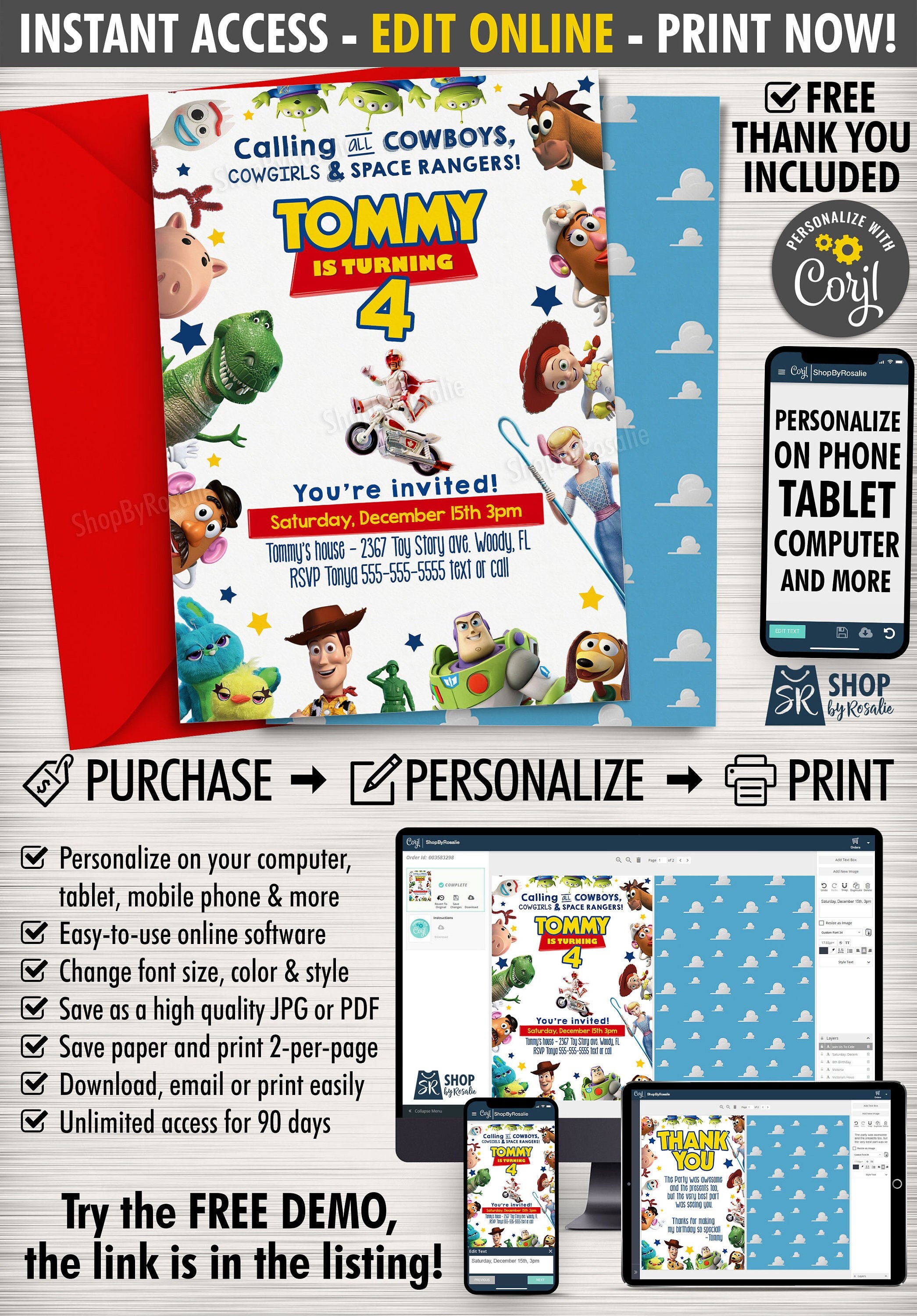 Toy Story Birthday Invitation - FREE Thank You - Toy Story Birthday I…