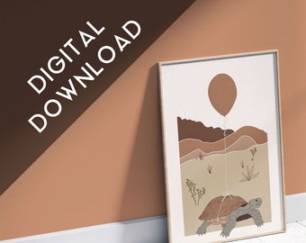 Desert Tortoise with Balloon - Printable Poster - Digital Download