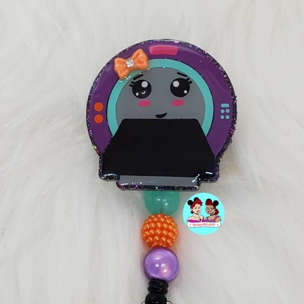 MRI Machine Beaded Badge Reel, Doctor badge, Medical badge, Nurse badge, RN badge holder, Radiology badge, X-ray Badge, Retractable ID badge