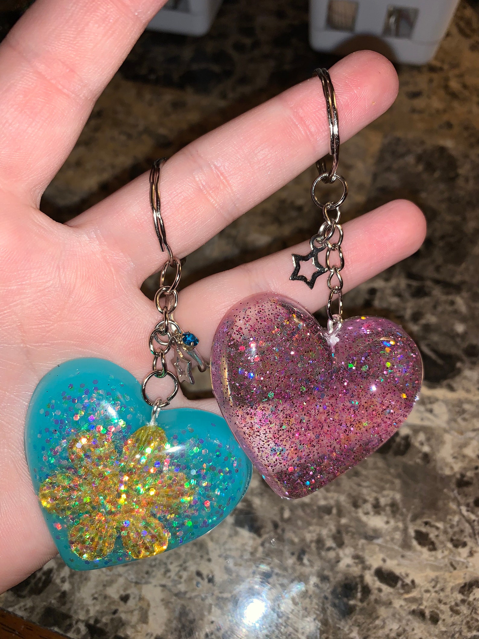 Cute glitter heart keychain Etsy
