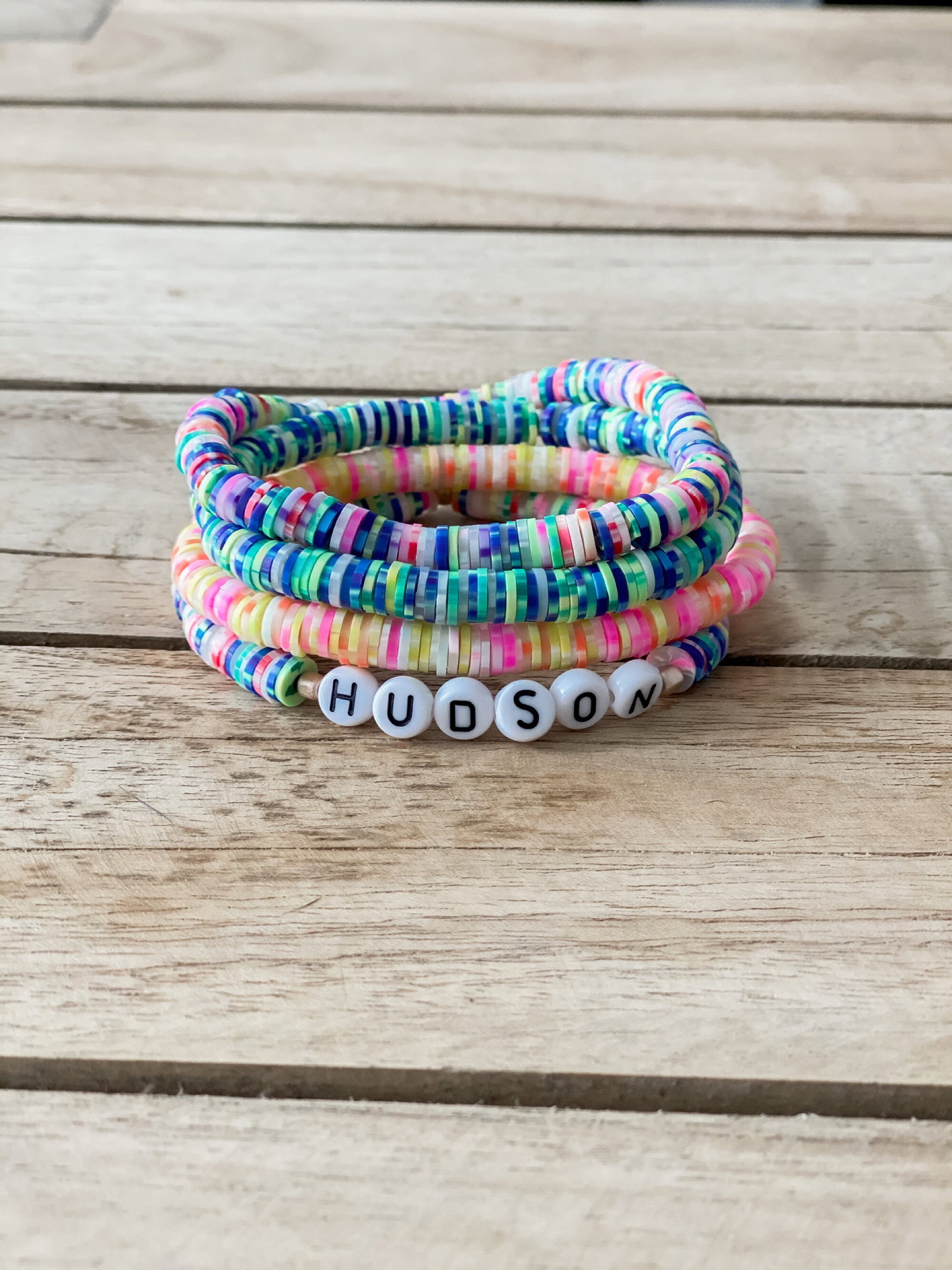 Customizable Tiedye Polymer Clay Beaded Stretch Bracelet Etsy