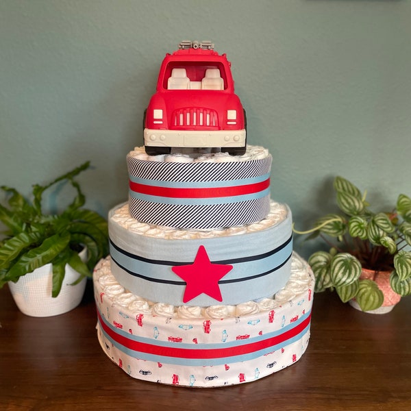 Red Fire Truck Diaper Cake- 3 Tier