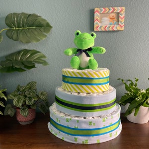 Green Frog Diaper Cake- 3 Tier