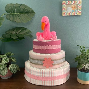 Pink Flamingo Diaper Cake- 3 tier