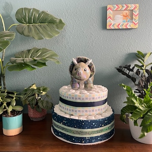 Grey Dino Diaper Cake- 2 Tier