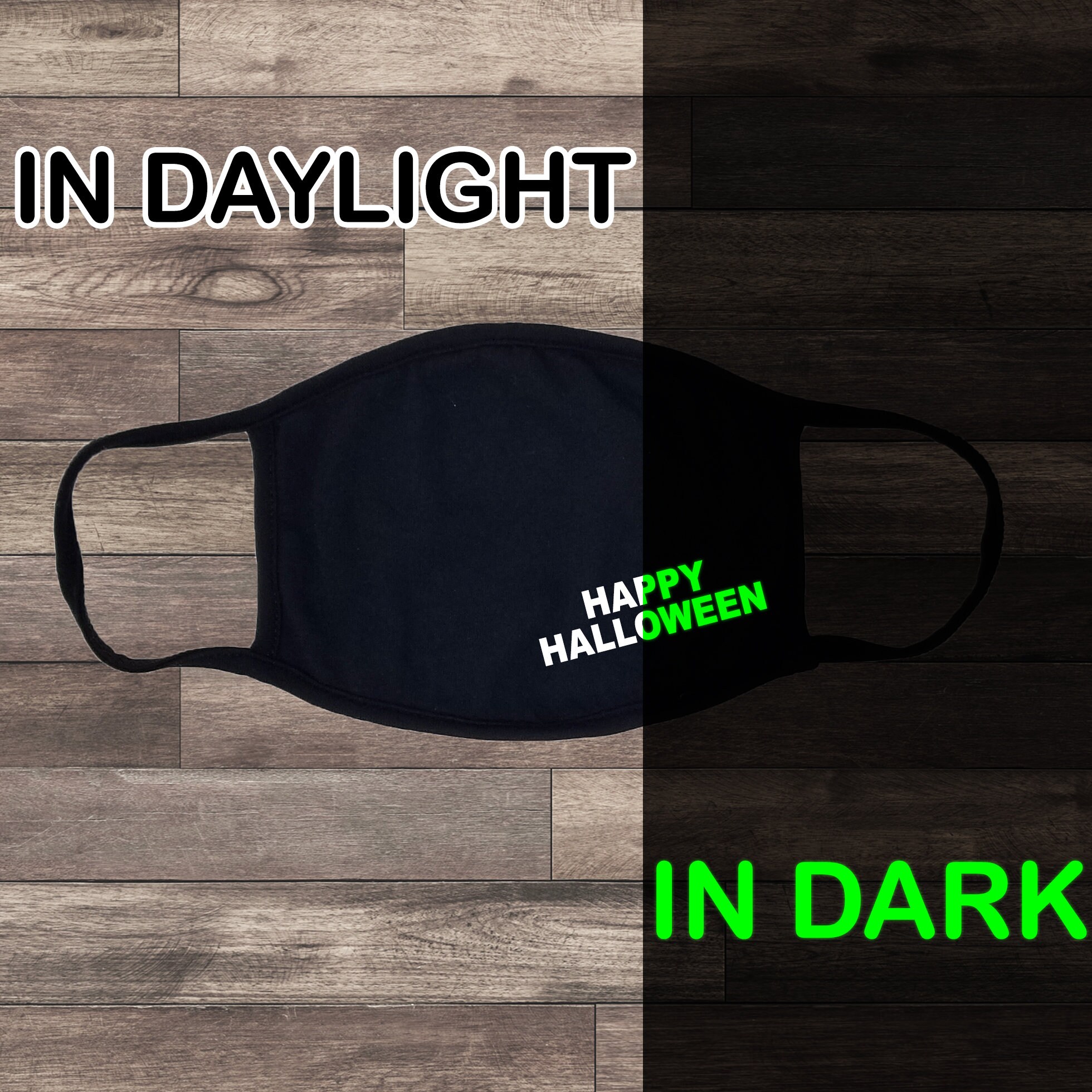 Happy Halloween Adult Black Face Mask Glows in the Dark 100 Etsy