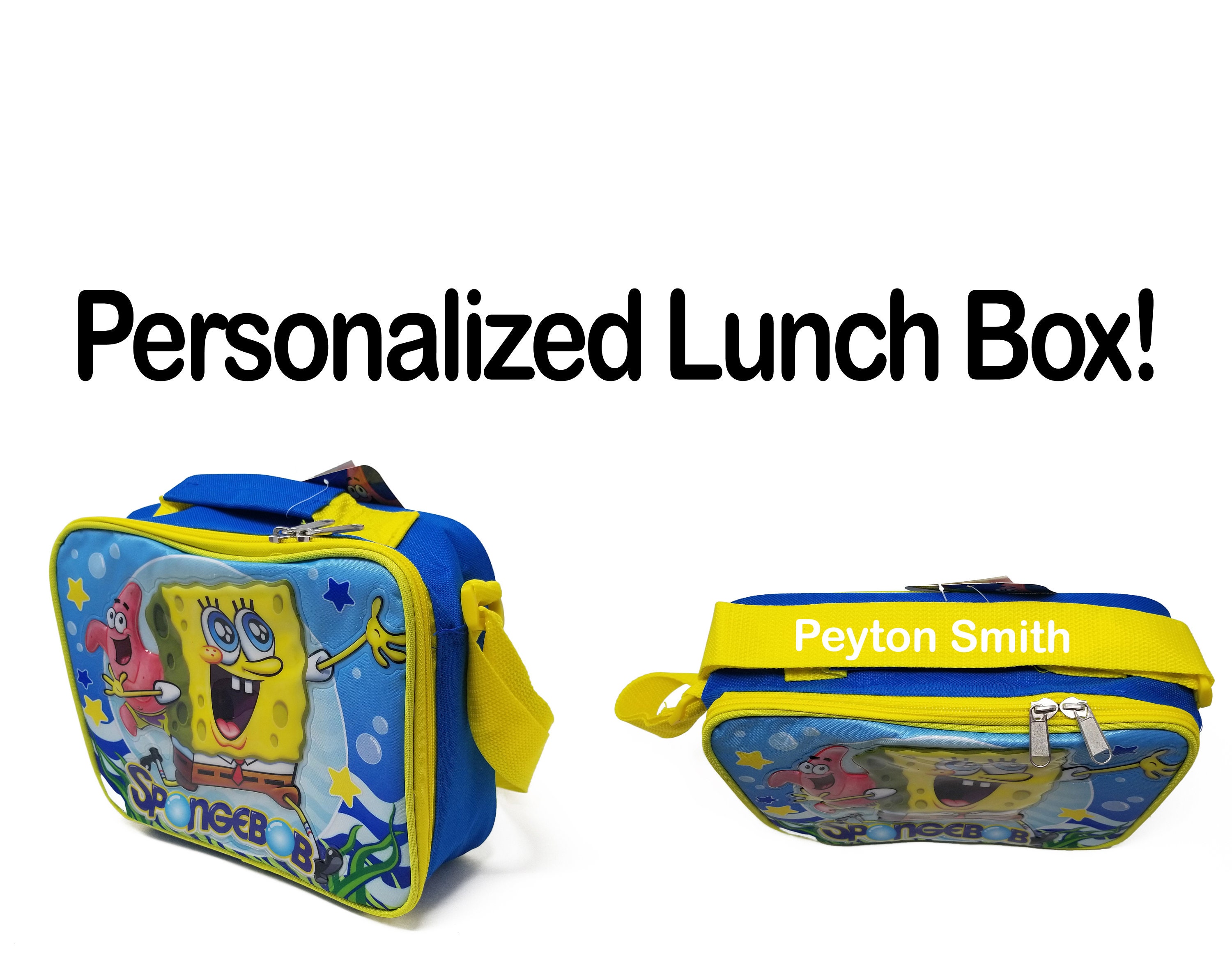 Personalised Embroidered Sponge Bob square Pants Lunch cool Bag School Dinner. Personalised Embroidered Sponge Bob square Pants Lunch cool Bag School Dinner.