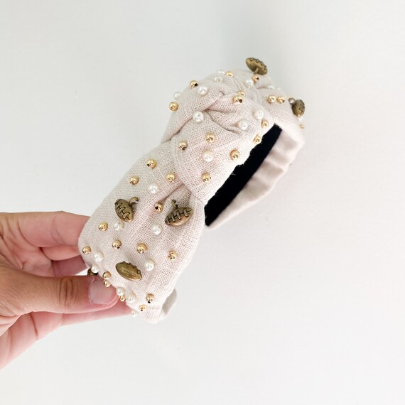 Ronni Blake & Co Football Knotted Headband Women OS Cream Excellent Pearl Charms RonniBlakeandCo - Etsy main image 4