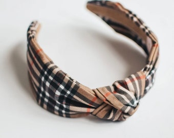 Bandeau Tan Tartan, bandeau à chevrons noir, bandeau pour femmes