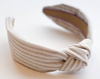 Cream and White Stripes Headband, Cream herringbone Headband, Women's Headband, Linen, Top Knot