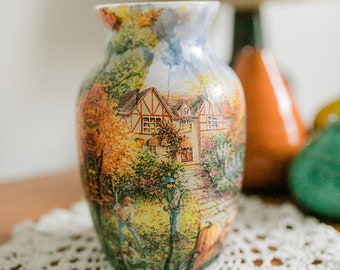 Handmade Decoupaged Vase, Decorative Vase, Vase for Flowers, Vase for Centerpieces, Vases Pod, Fall Decor, Wedding Gifts, Gifts for Mom