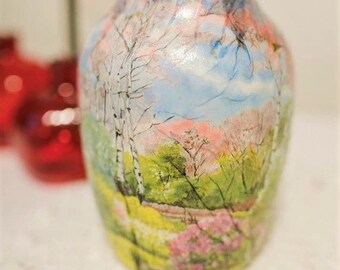 Handmade Decoupaged Vase, Decorative Vase, Vase for Flowers, Vase for Centerpieces, Vases Pod, Table Decor, Wedding Gifts