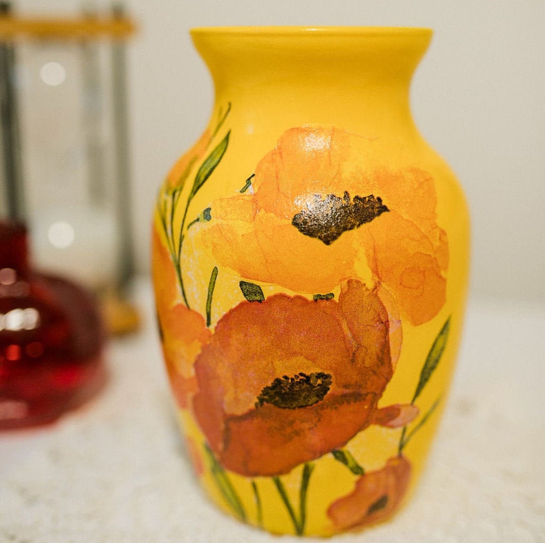 Handmade Decoupaged Vase Decorative Vase Vase for Flowers Etsy