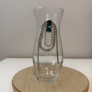 Elegant Glam Vase with Emerald Rhinestones, Clear Glass Vanity Vase, Glam Decor, Bridesmaid Gift, Sparkly Accent Vase, Jewelry-Inspired Vase