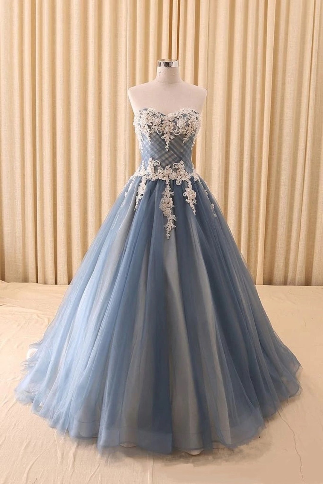 Sweetheart A-line Tulle Prom Dress Floor Length Evening Dress With  Appliques -  UK